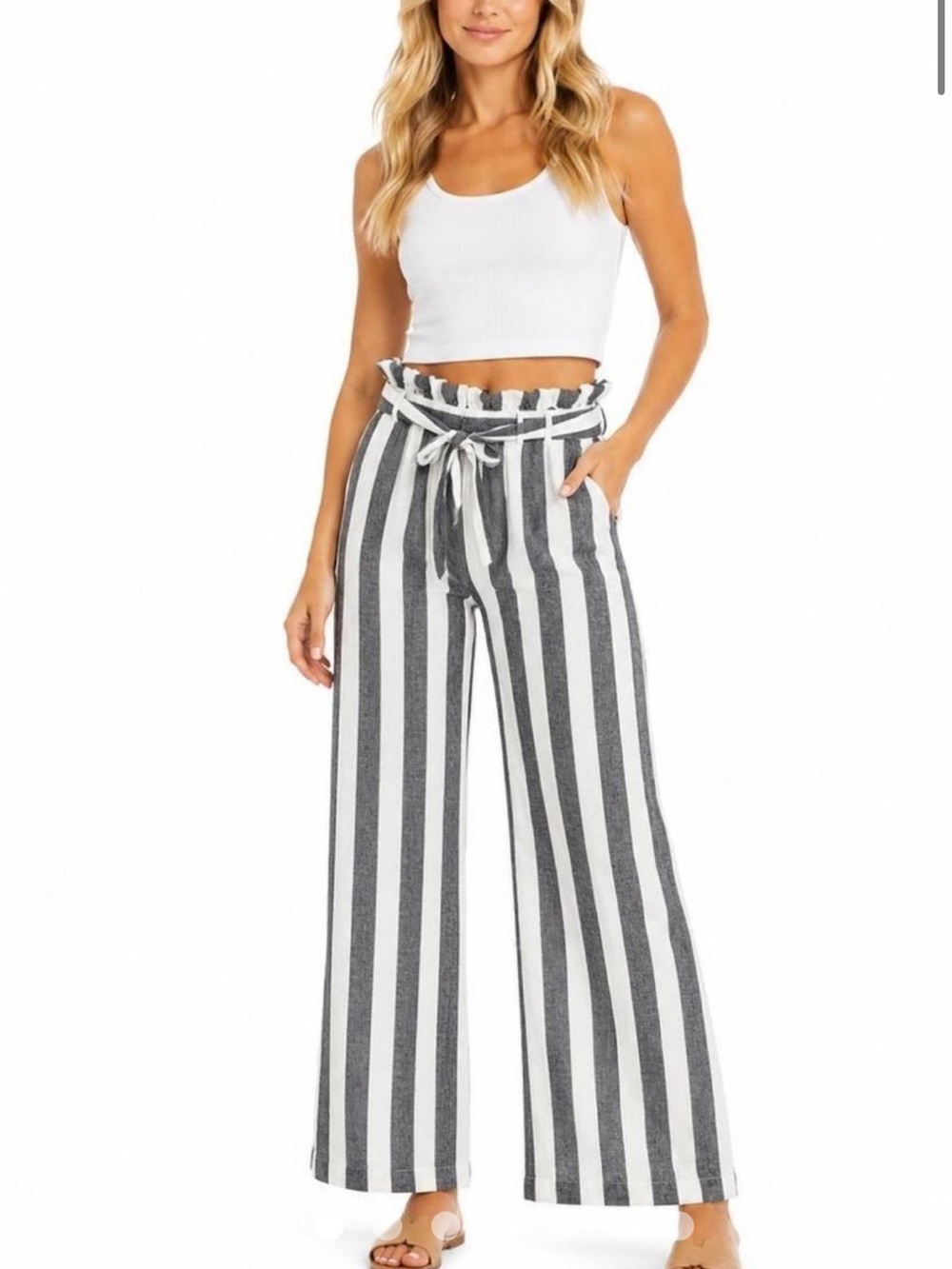 American Eagle Outfitters Black & White Vertical Stripe Wide-Leg Pants